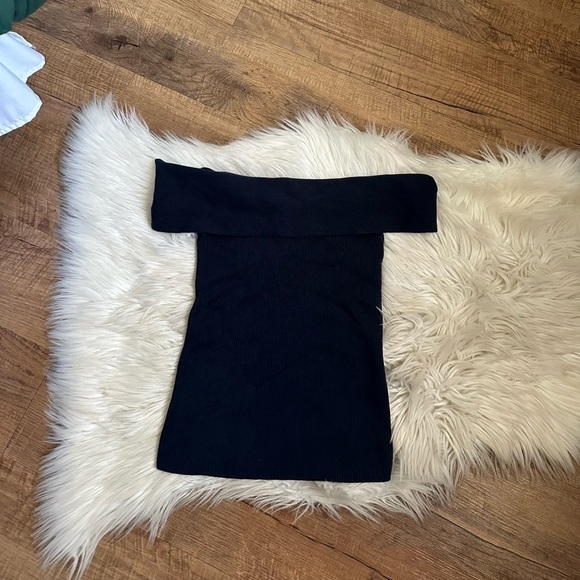 EVERLANE Ribbed Cotton Off The Shoulder Top In Navy Blue - Picture 4 of 5